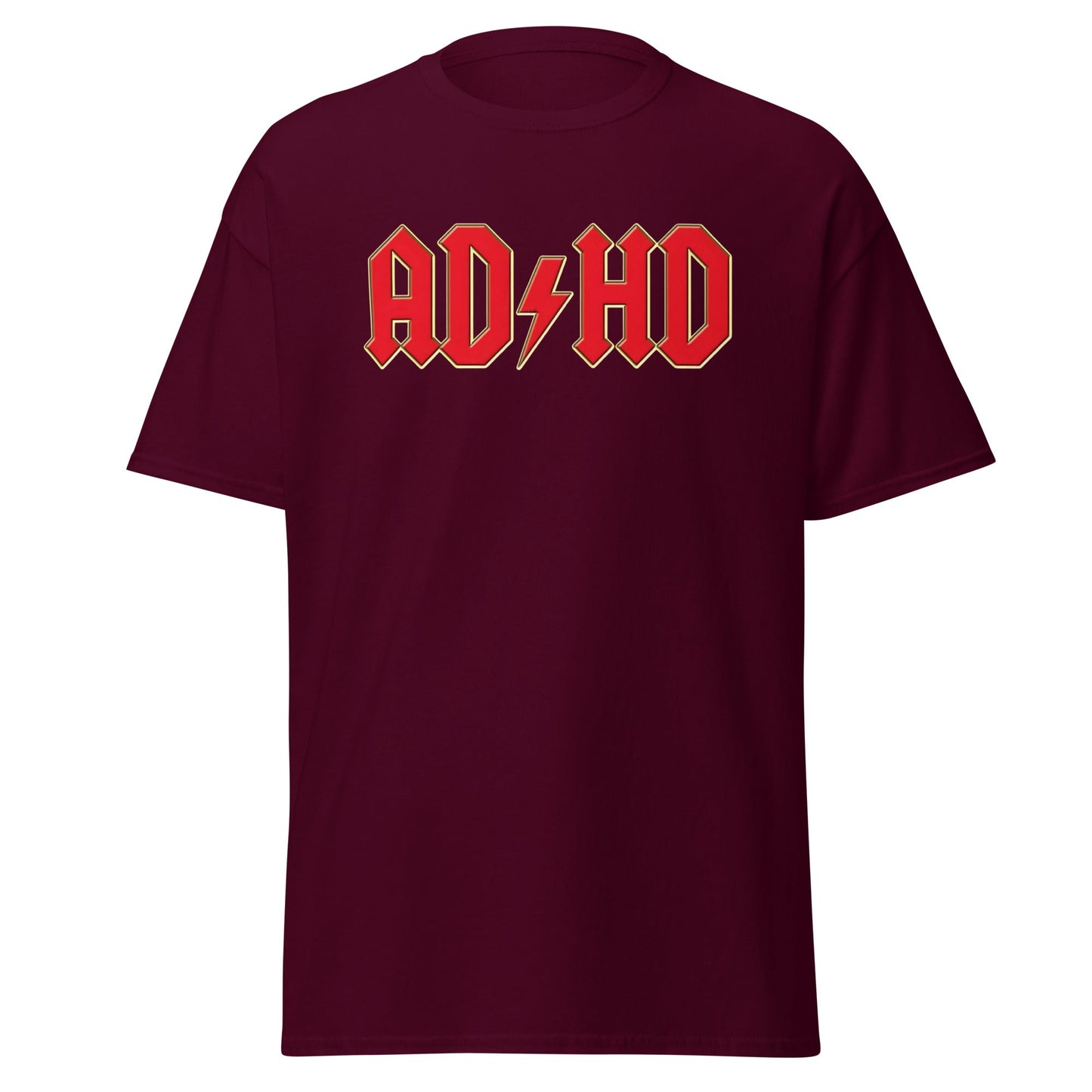 AD/HD Rock Logo T-Shirt - Funny Heavy Metal Style Tee - Maroon - T-Shirts Online