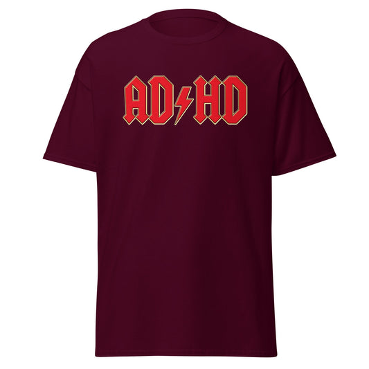 AD/HD Rock Logo T-Shirt - Funny Heavy Metal Style Tee - Maroon - T-Shirts Online