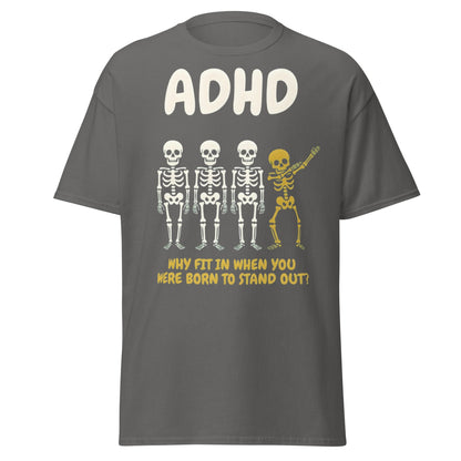 ADHD Skeleton Dabbing T-Shirt - Born to Stand Out Tee - Charcoal - T-Shirts Online