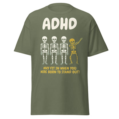 ADHD Skeleton Dabbing T-Shirt - Born to Stand Out Tee - Military Green - T-Shirts Online