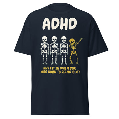 ADHD Skeleton Dabbing T-Shirt - Born to Stand Out Tee - Navy - T-Shirts Online