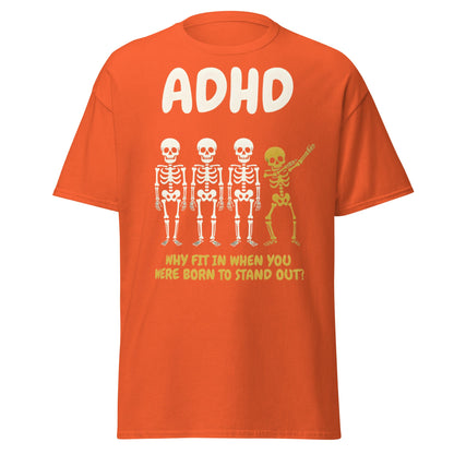 ADHD Skeleton Dabbing T-Shirt - Born to Stand Out Tee - Orange - T-Shirts Online