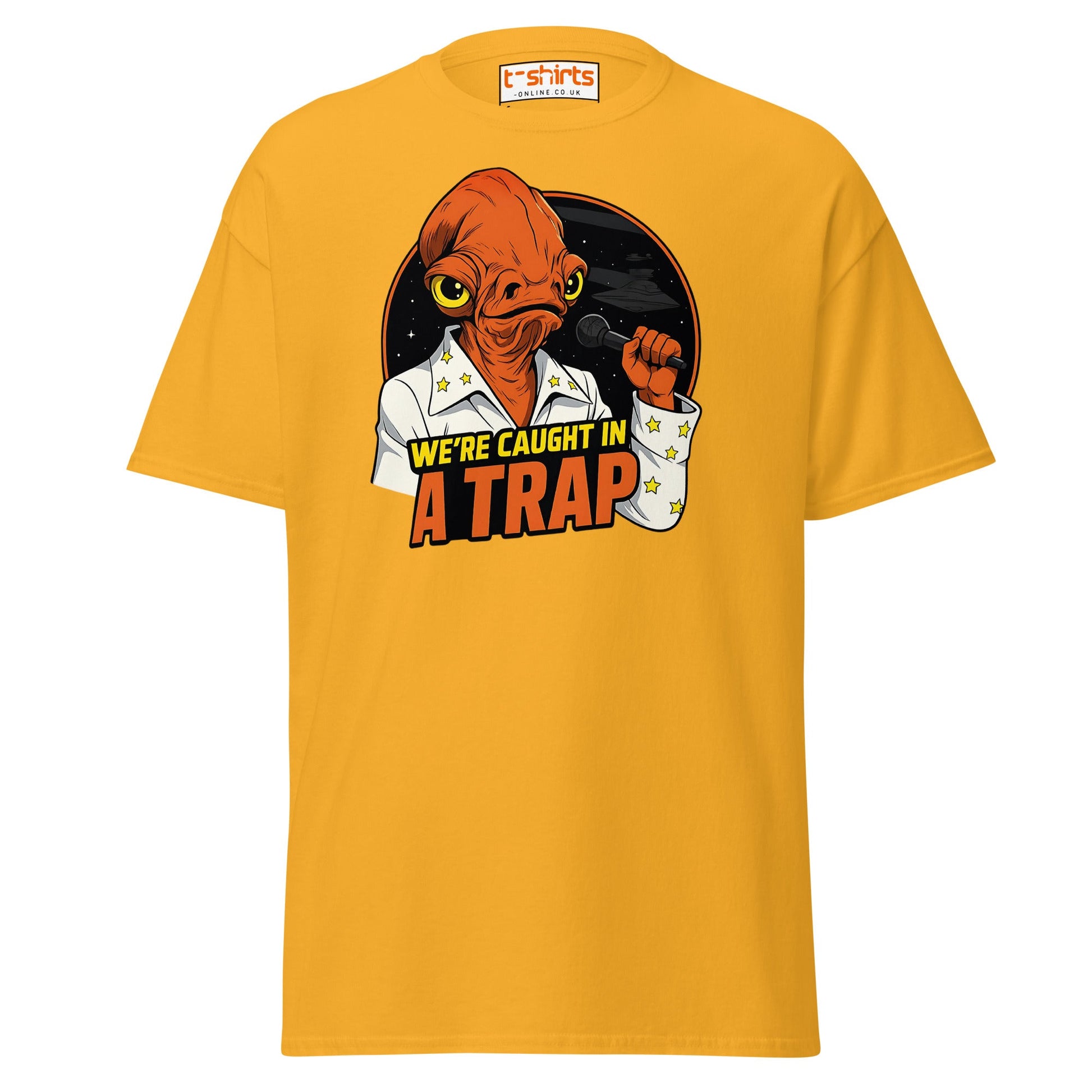 Admiral Ackbar Elvis “Caught in a Trap” Funny Tee - Gold - T-Shirts Online