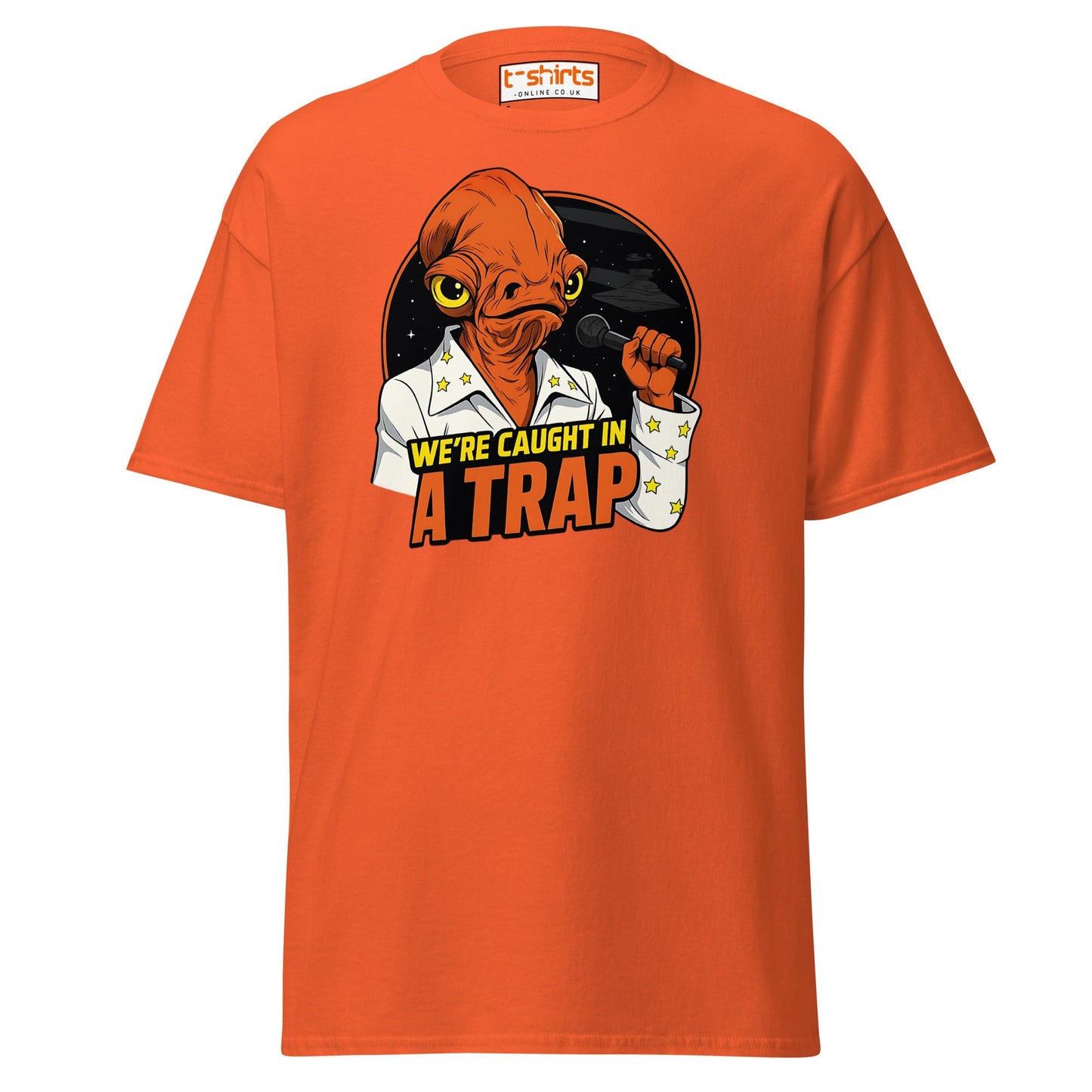 Admiral Ackbar Elvis “Caught in a Trap” Funny Tee - Orange - T-Shirts Online