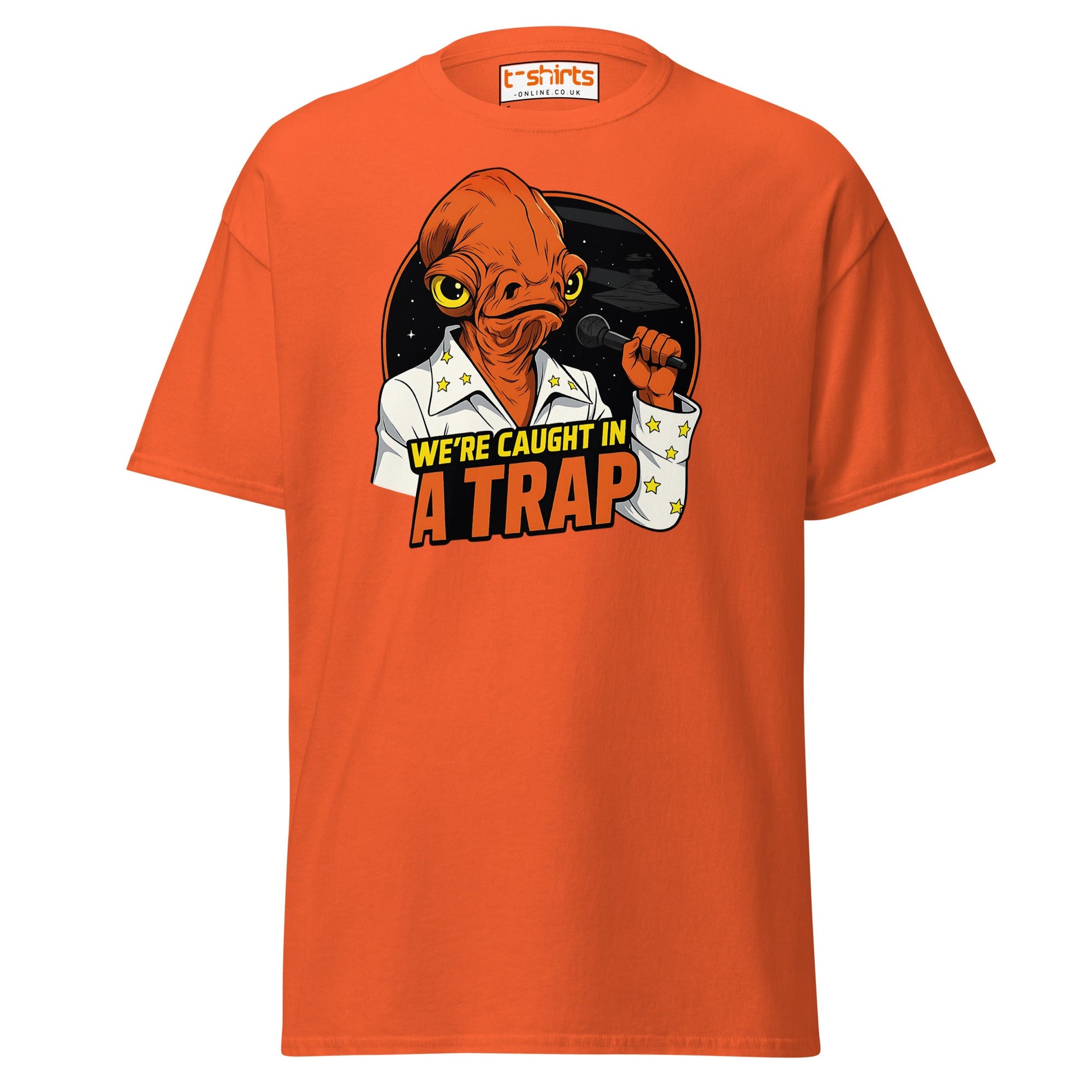 Admiral Ackbar Elvis “Caught in a Trap” Funny Tee - Orange - T-Shirts Online