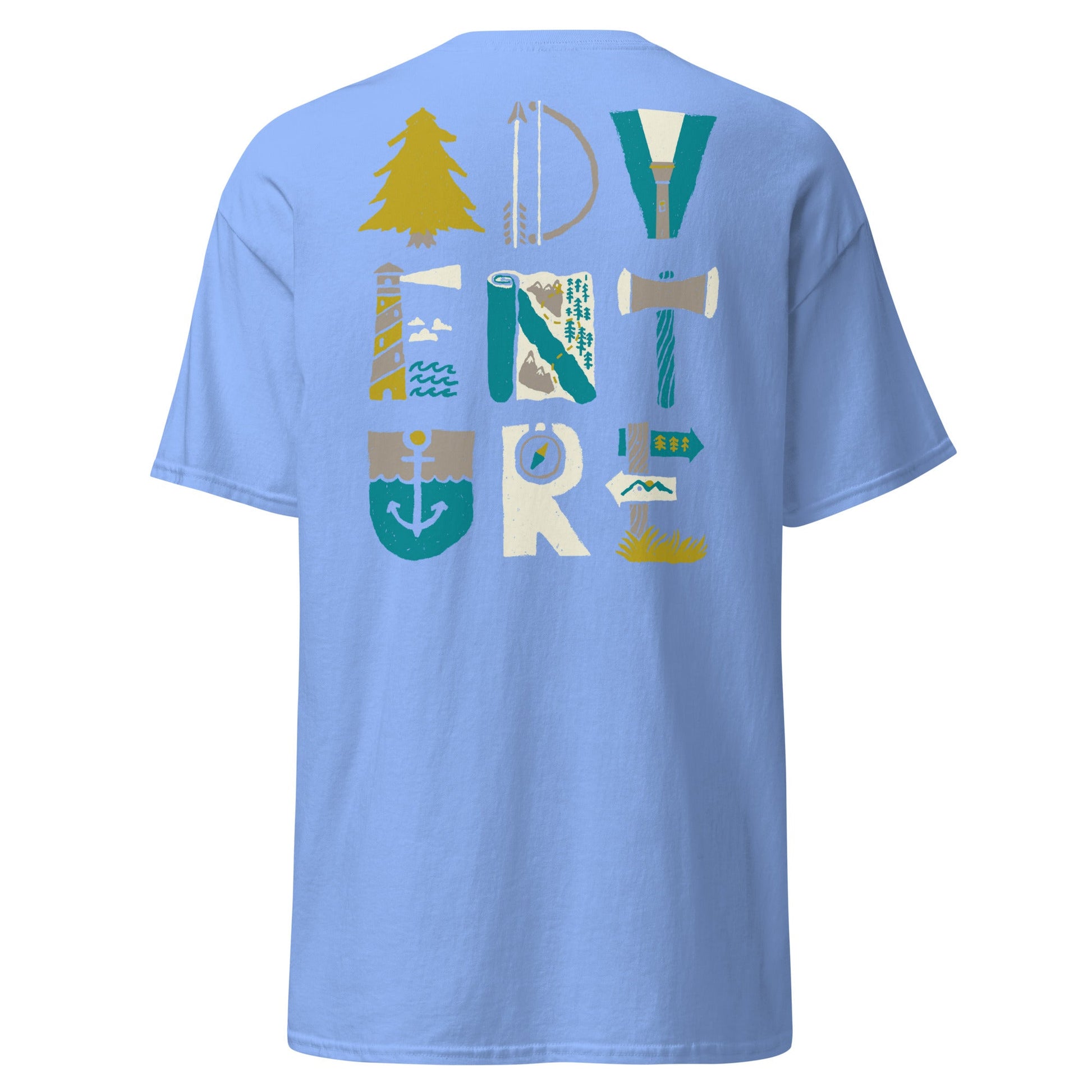 Adventure Icons T-Shirt | Outdoor Explorer Tee - Carolina Blue - T-Shirts Online