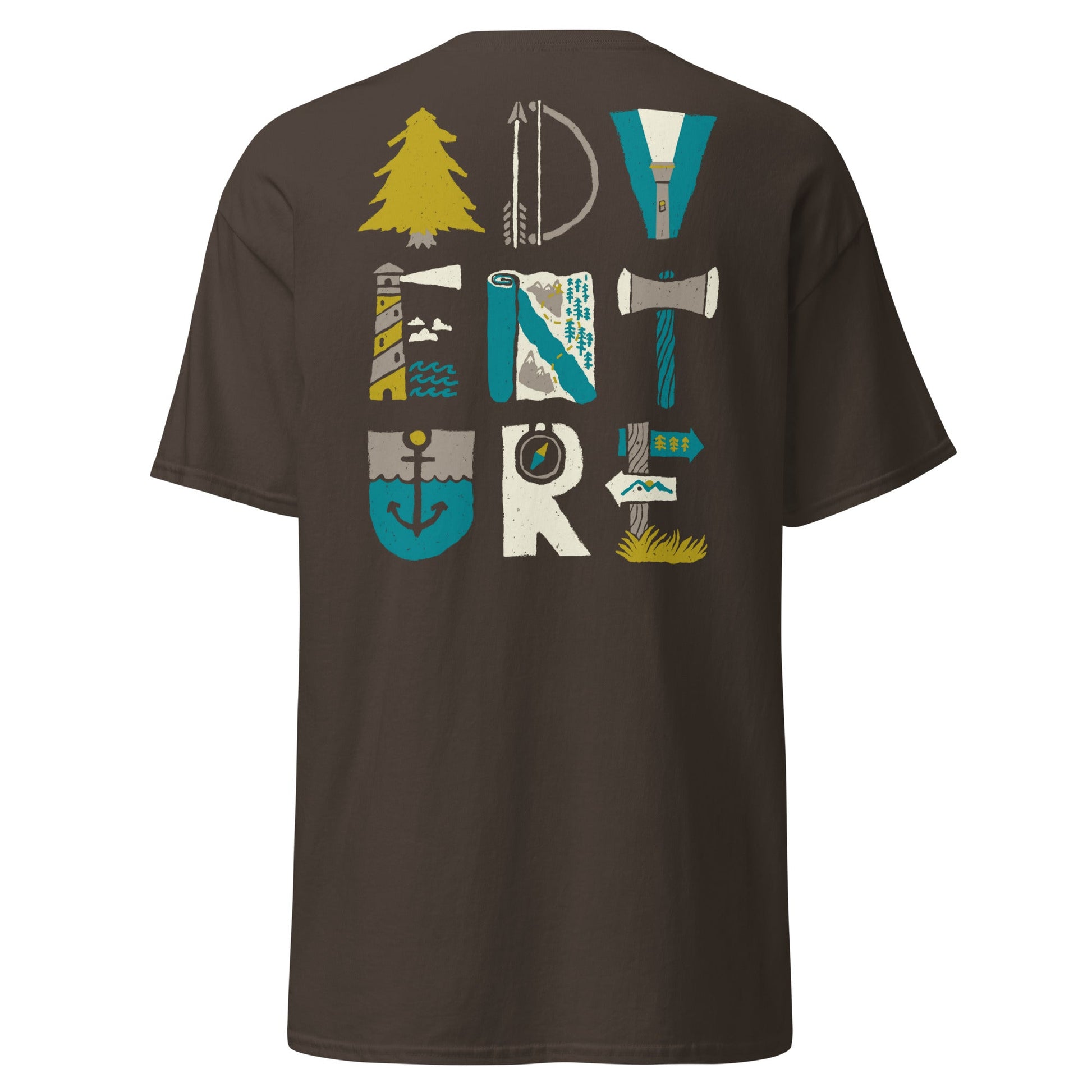 Adventure Icons T-Shirt | Outdoor Explorer Tee - Dark Chocolate - T-Shirts Online