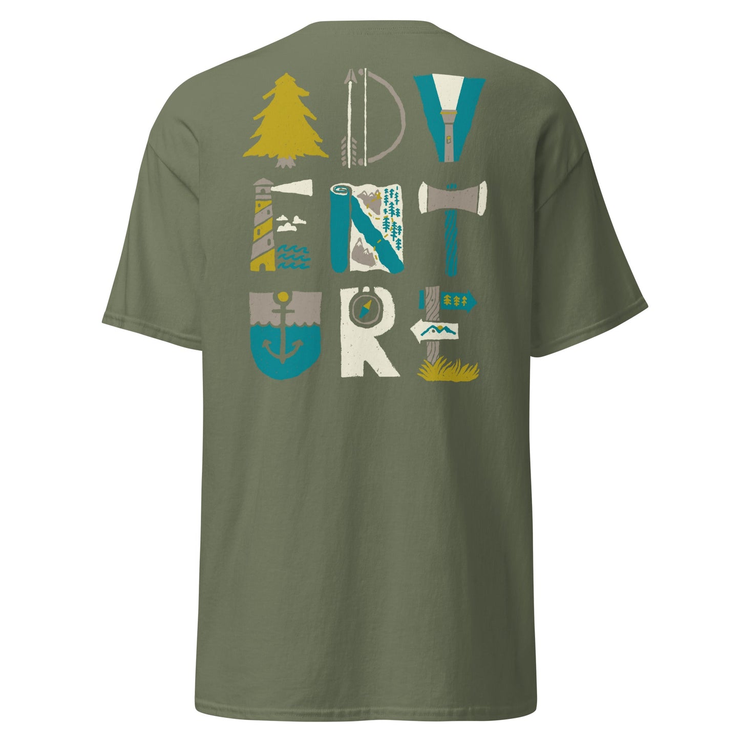 Adventure Icons T-Shirt | Outdoor Explorer Tee - Military Green - T-Shirts Online