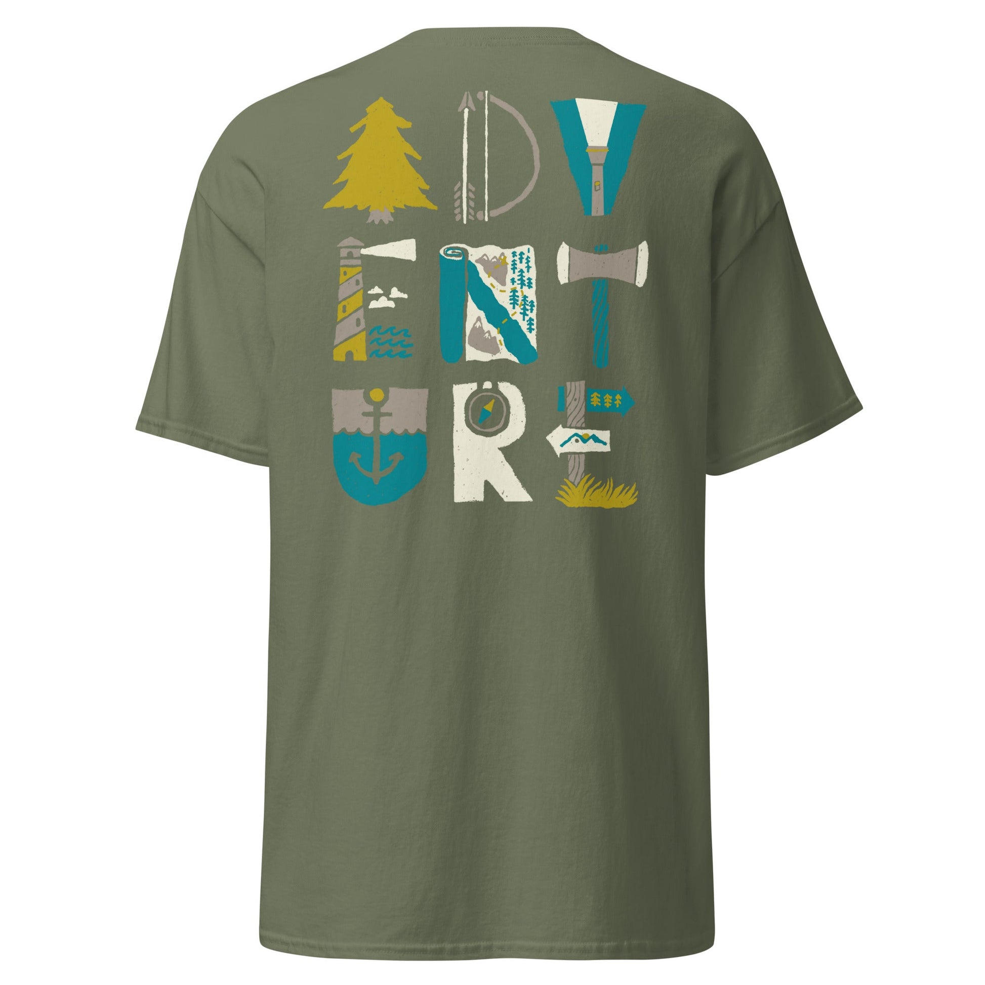 Adventure Icons T-Shirt | Outdoor Explorer Tee - Military Green - T-Shirts Online