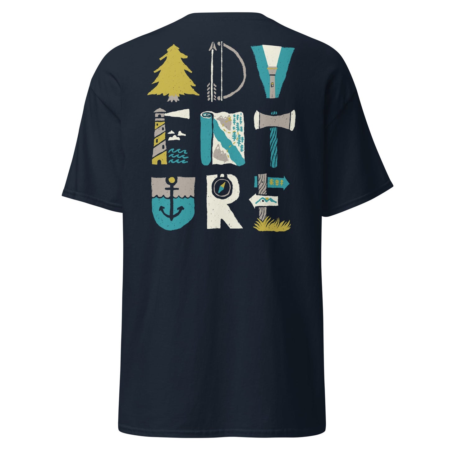 Adventure Icons T-Shirt | Outdoor Explorer Tee - Navy - T-Shirts Online