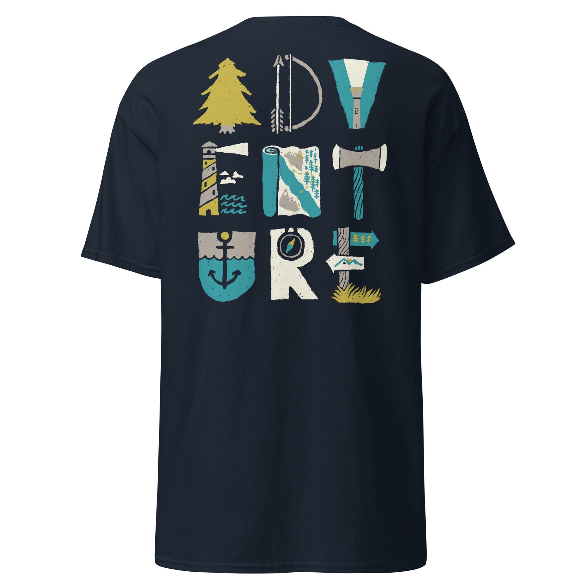 Adventure Icons T-Shirt | Outdoor Explorer Tee - Navy - T-Shirts Online