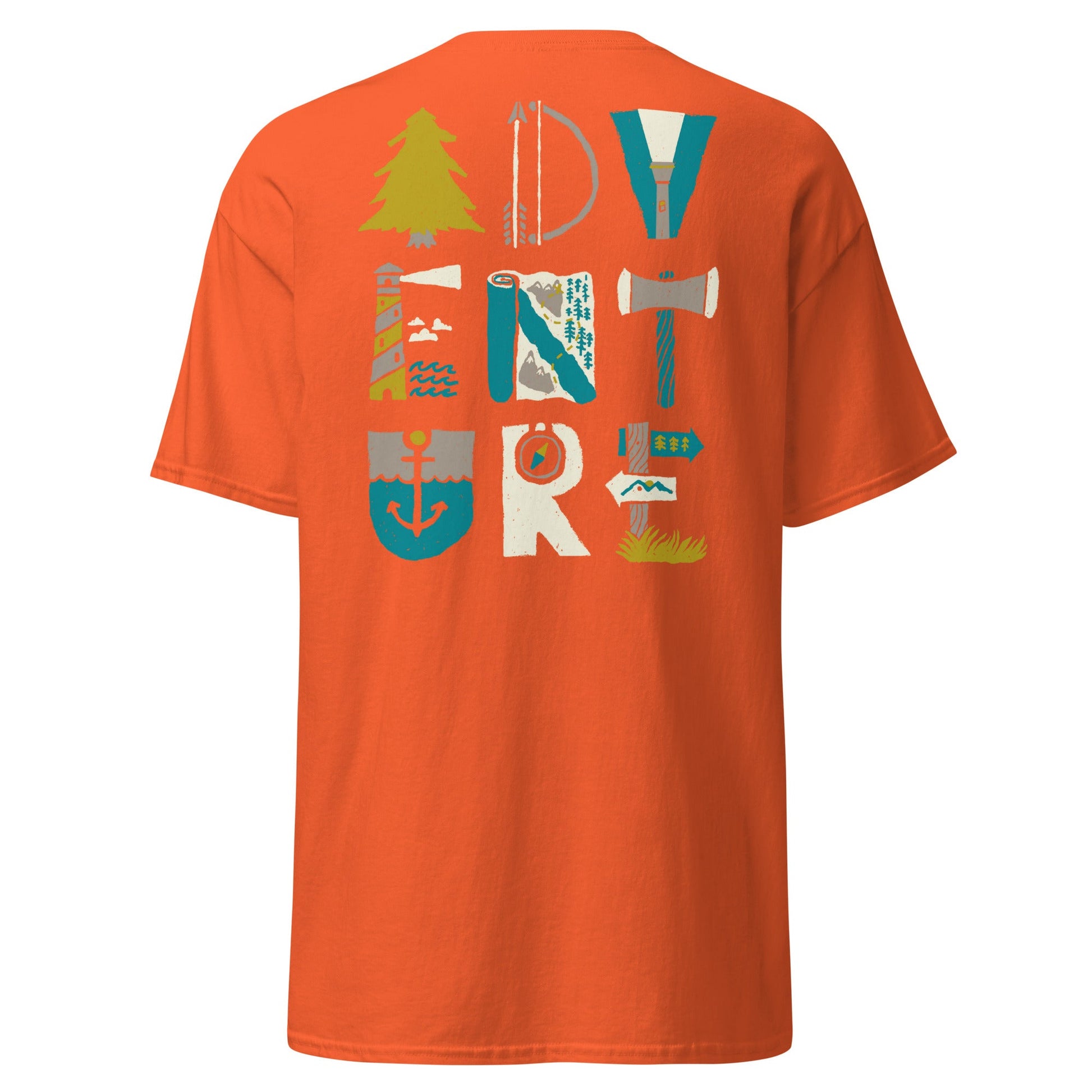 Adventure Icons T-Shirt | Outdoor Explorer Tee - Orange - T-Shirts Online