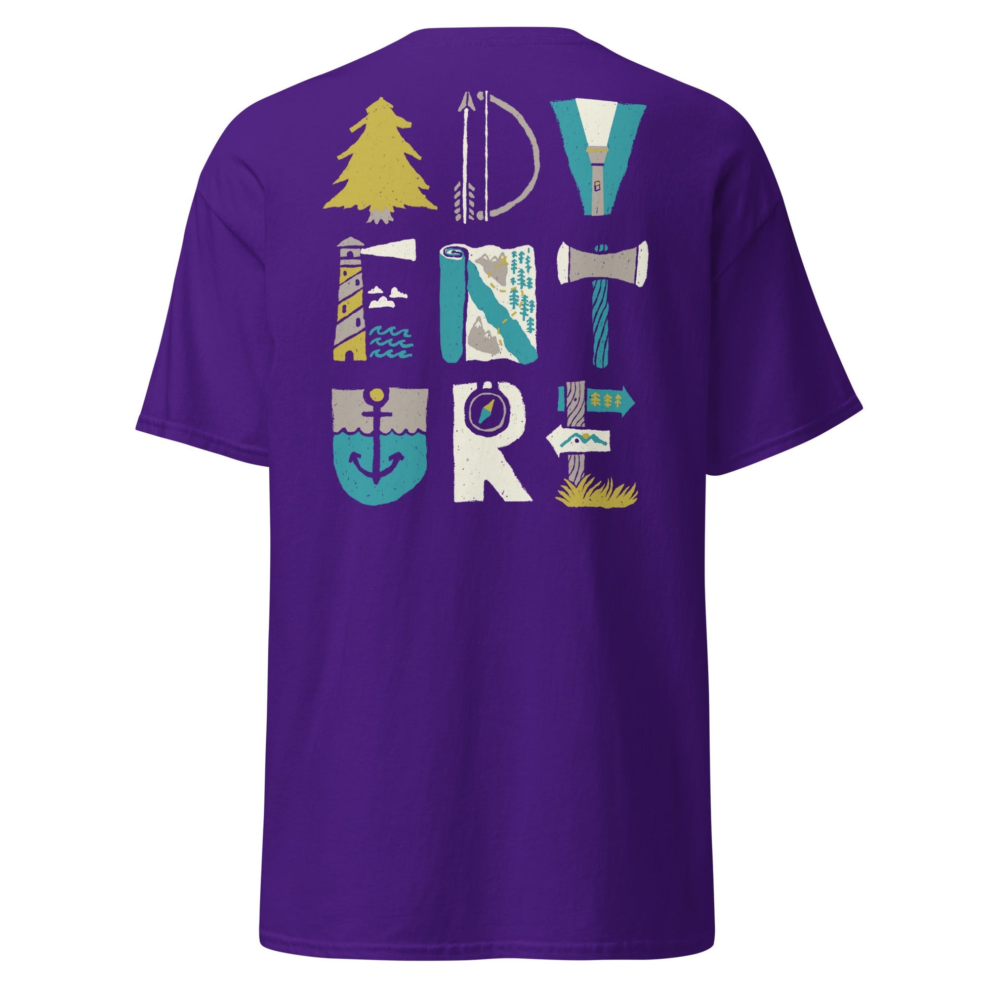 Adventure Icons T-Shirt | Outdoor Explorer Tee - Purple - T-Shirts Online