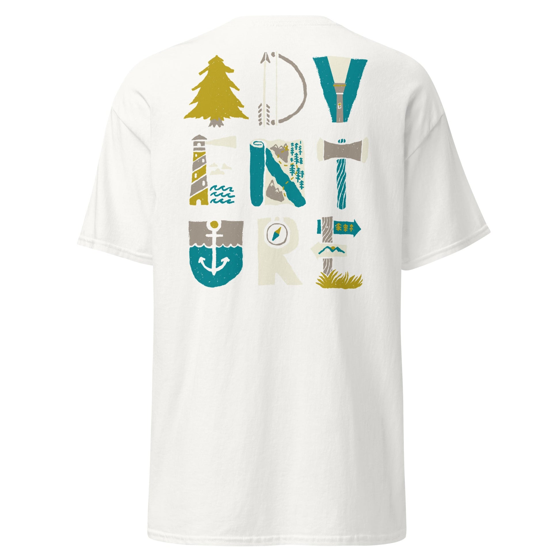 Adventure Icons T-Shirt | Outdoor Explorer Tee - White - T-Shirts Online