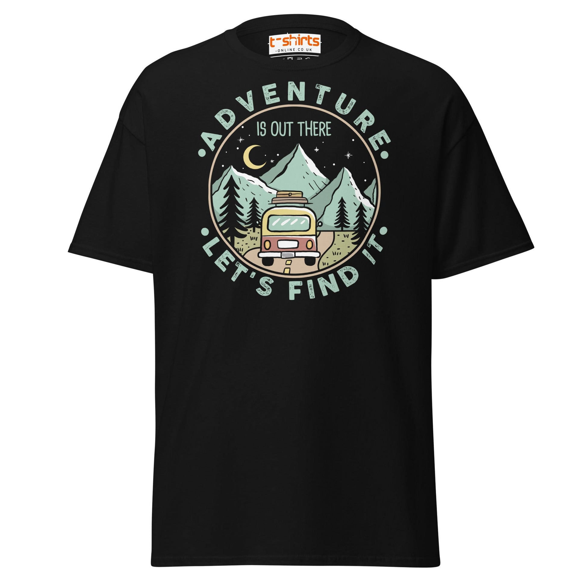 Adventure Is Out There T-Shirt | Retro Travel Tee - Black - T-Shirts Online