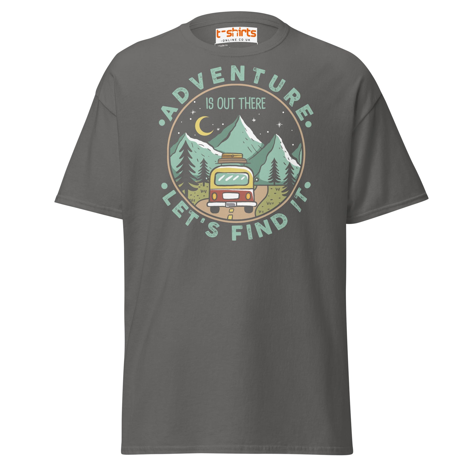 Adventure Is Out There T-Shirt | Retro Travel Tee - Charcoal - T-Shirts Online