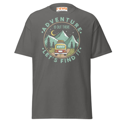 Adventure Is Out There T-Shirt | Retro Travel Tee - Charcoal - T-Shirts Online