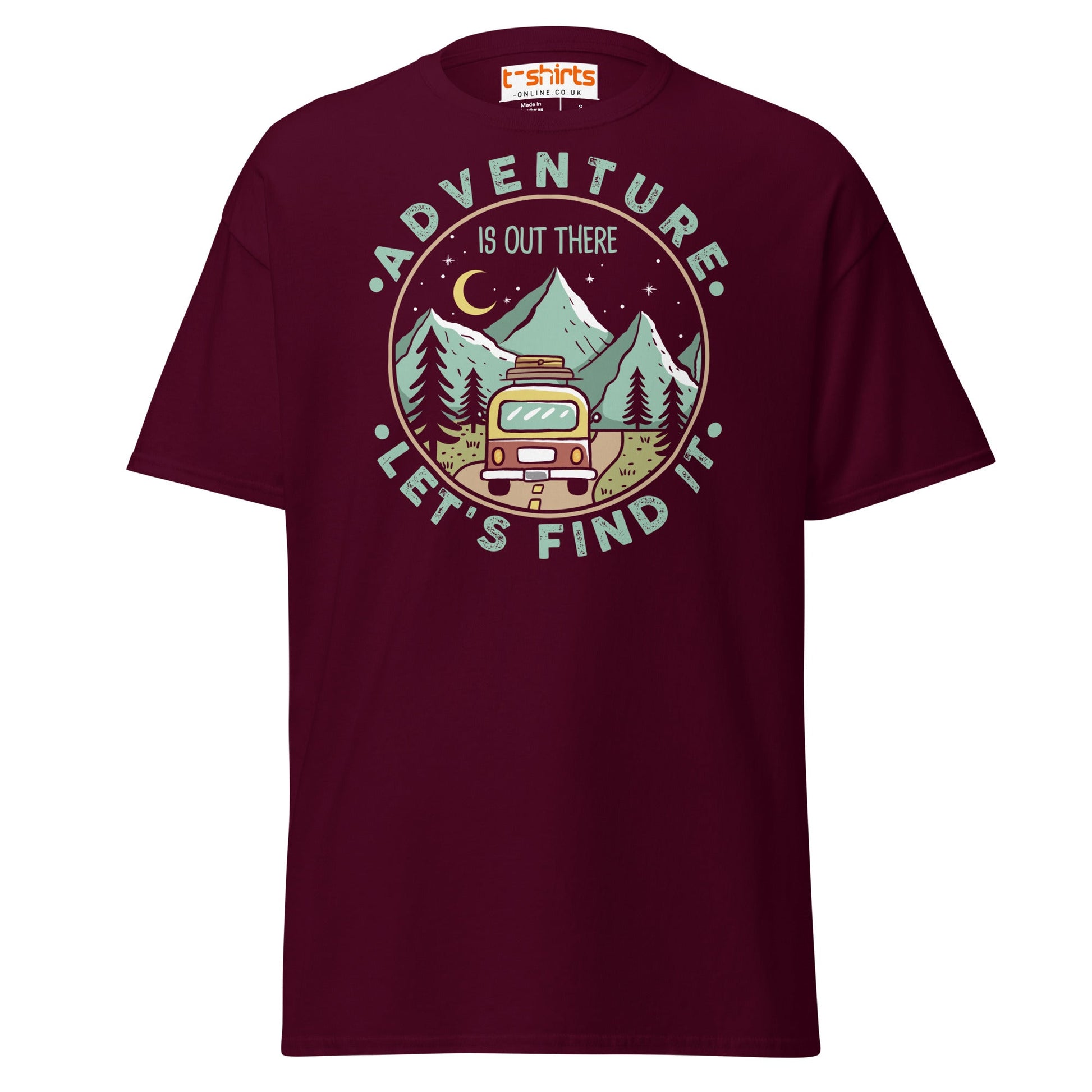 Adventure Is Out There T-Shirt | Retro Travel Tee - Maroon - T-Shirts Online