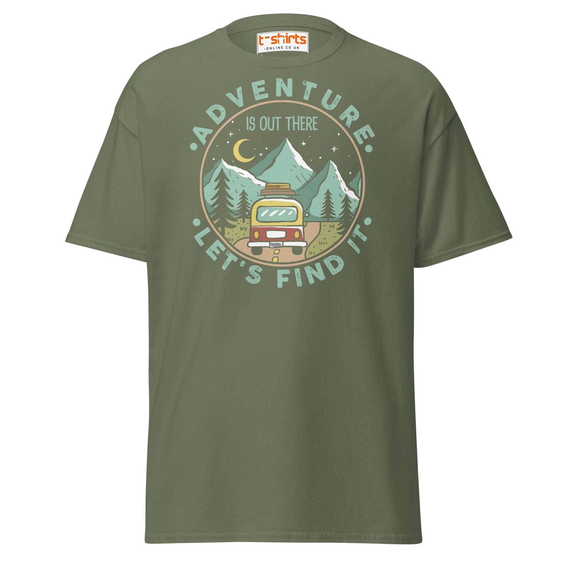Adventure Is Out There T-Shirt | Retro Travel Tee - Military Green - T-Shirts Online