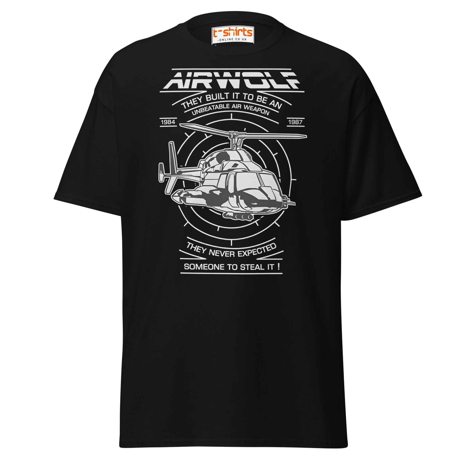Airwolf T-Shirt | Retro 80s Helicopter Action Tee - Black - T-Shirts Online