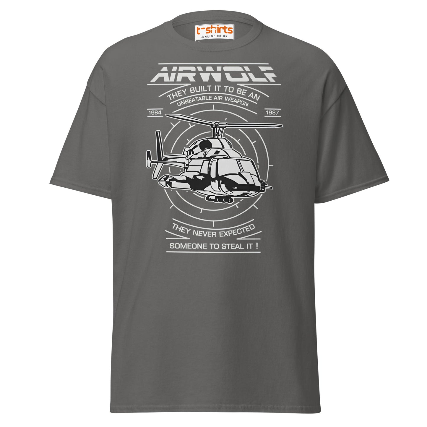 Airwolf T-Shirt | Retro 80s Helicopter Action Tee - Charcoal - T-Shirts Online