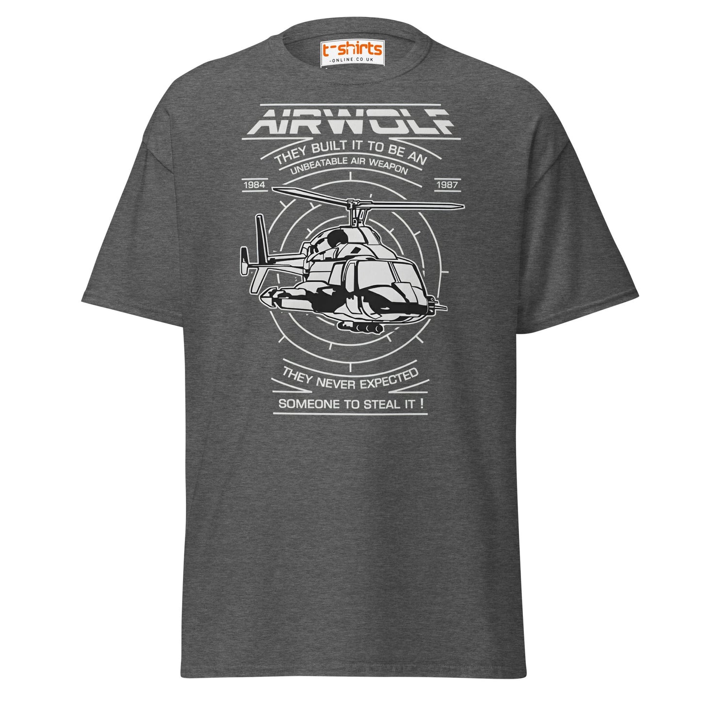Airwolf T-Shirt | Retro 80s Helicopter Action Tee - Dark Heather - T-Shirts Online