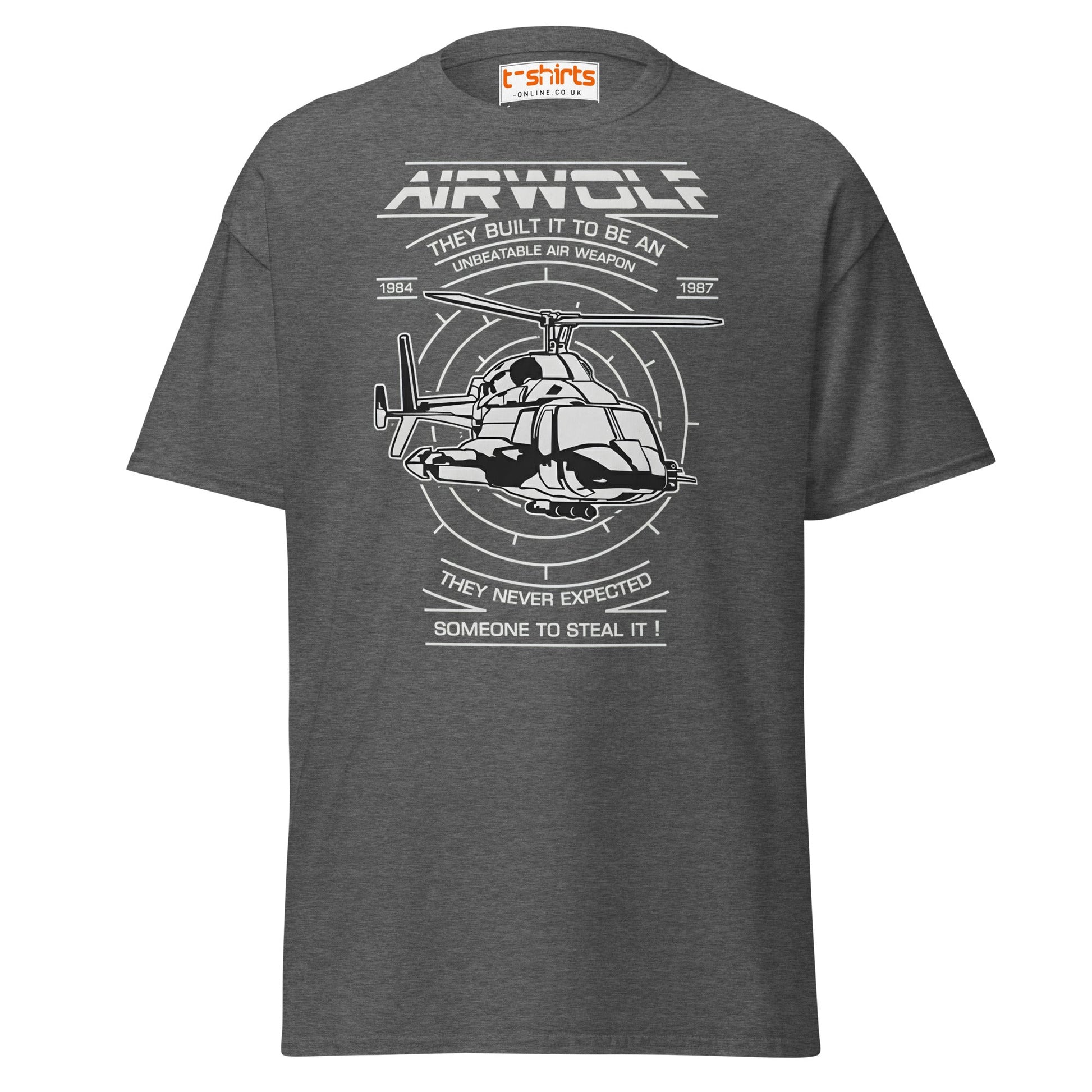 Airwolf T-Shirt | Retro 80s Helicopter Action Tee - Dark Heather - T-Shirts Online