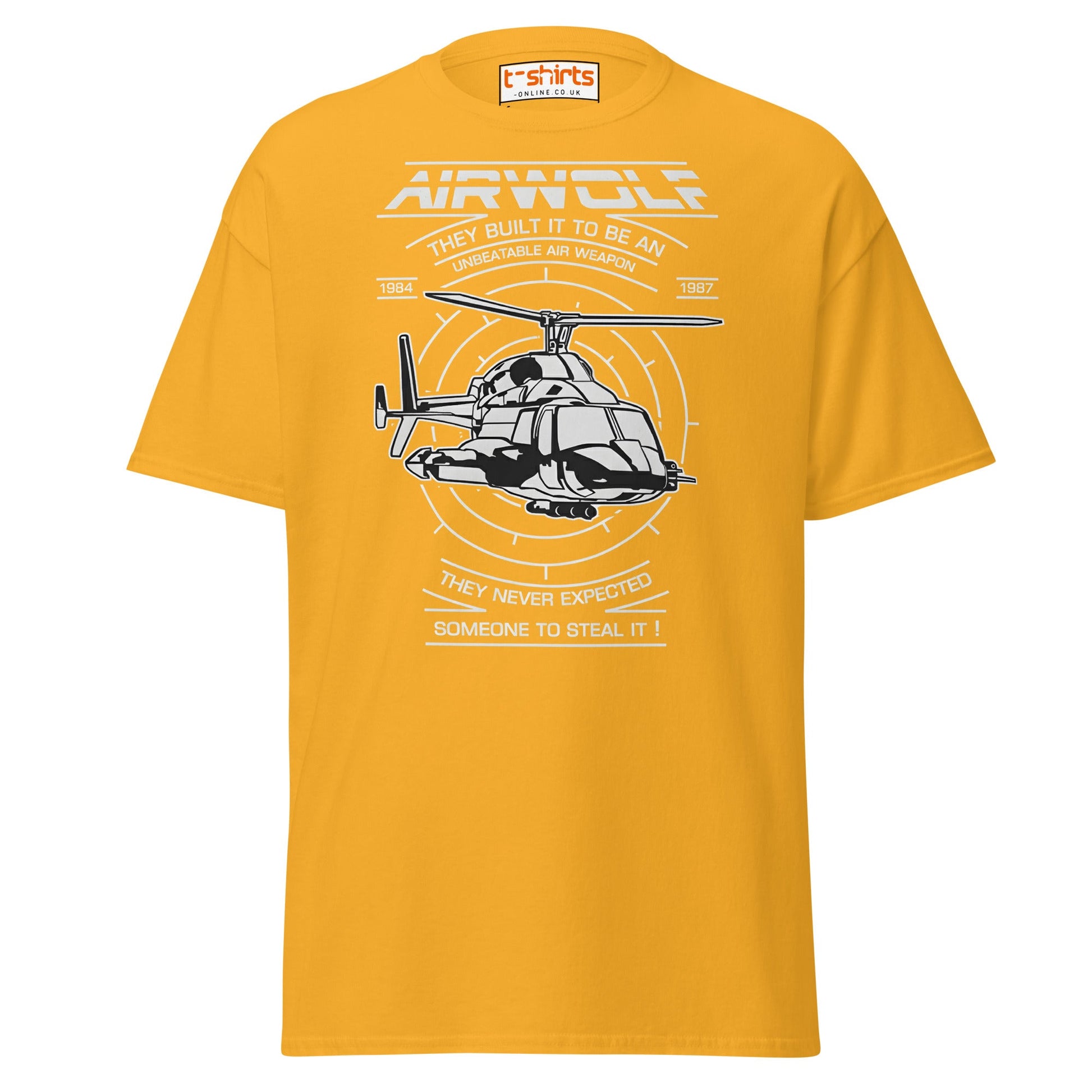 Airwolf T-Shirt | Retro 80s Helicopter Action Tee - Gold - T-Shirts Online