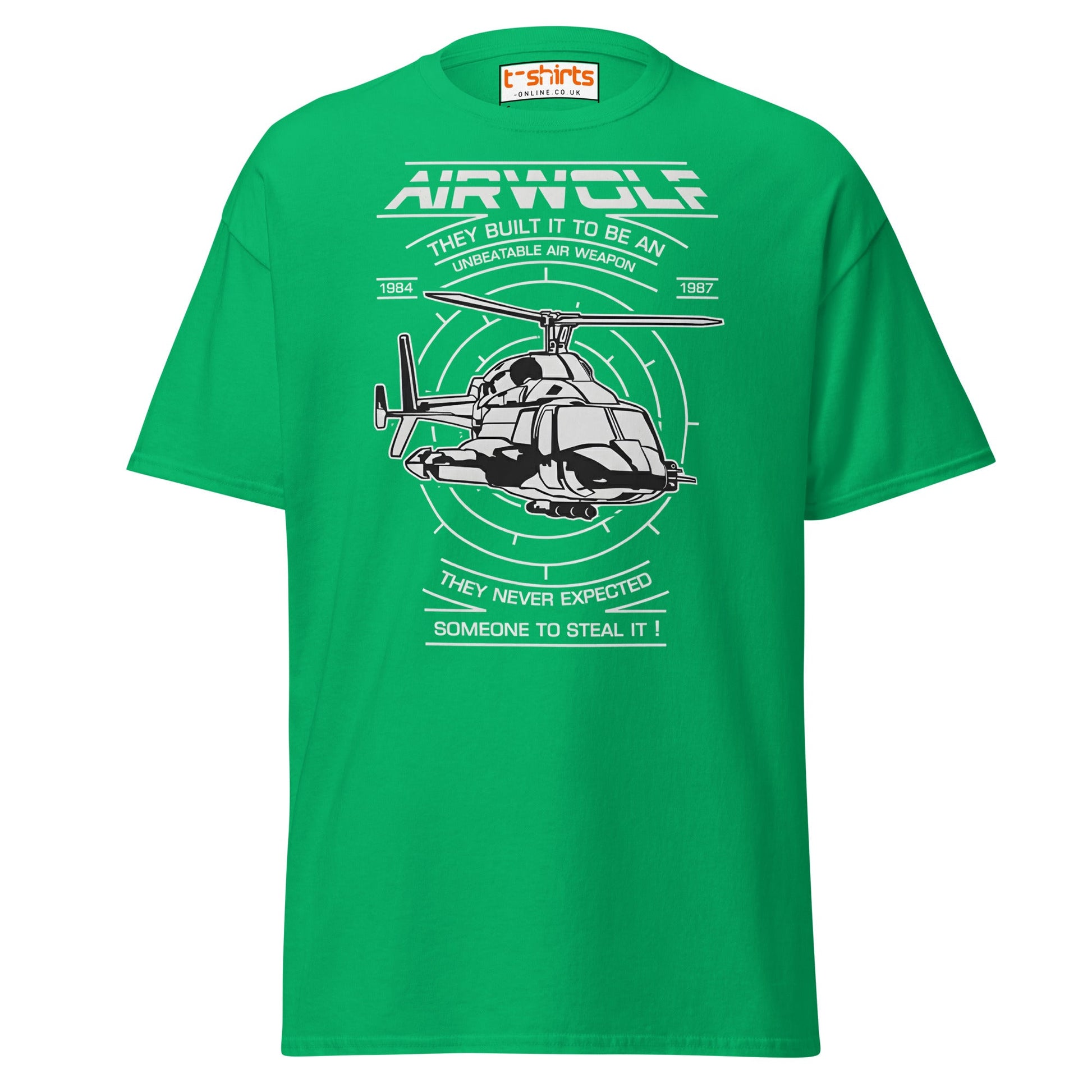 Airwolf T-Shirt | Retro 80s Helicopter Action Tee - Irish Green - T-Shirts Online