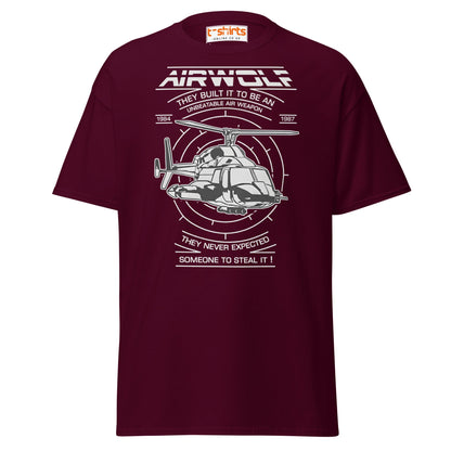 Airwolf T-Shirt | Retro 80s Helicopter Action Tee - Maroon - T-Shirts Online
