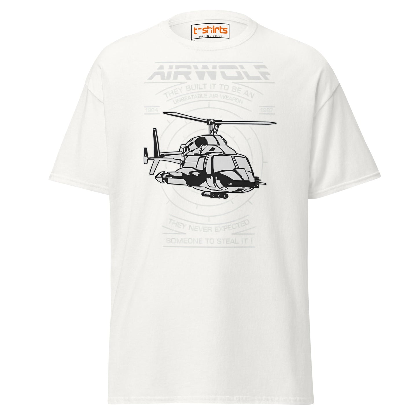 Airwolf T-Shirt | Retro 80s Helicopter Action Tee - White - T-Shirts Online