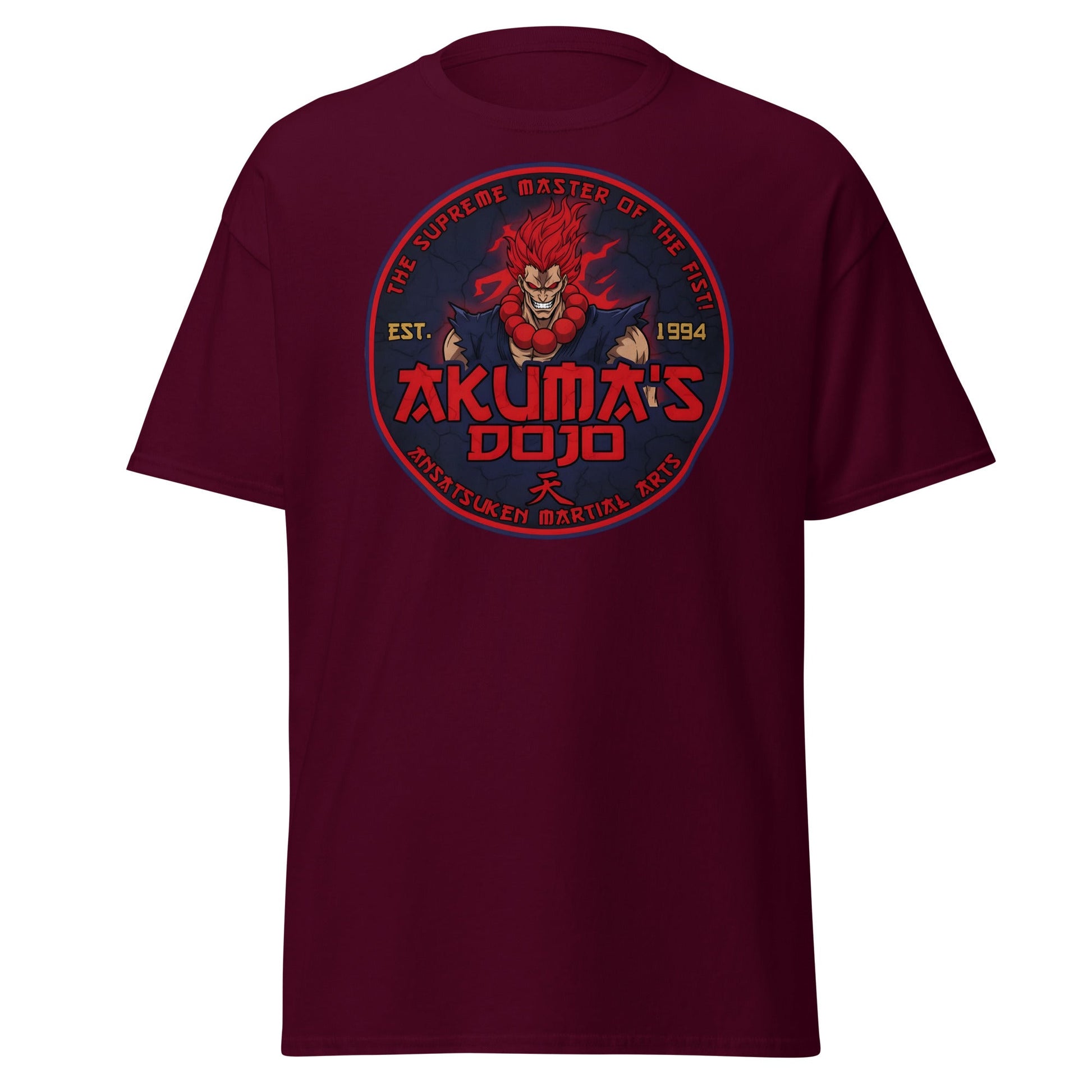 Akuma's Dojo T-Shirt - Street Fighter Parody Tee - Maroon - T-Shirts Online