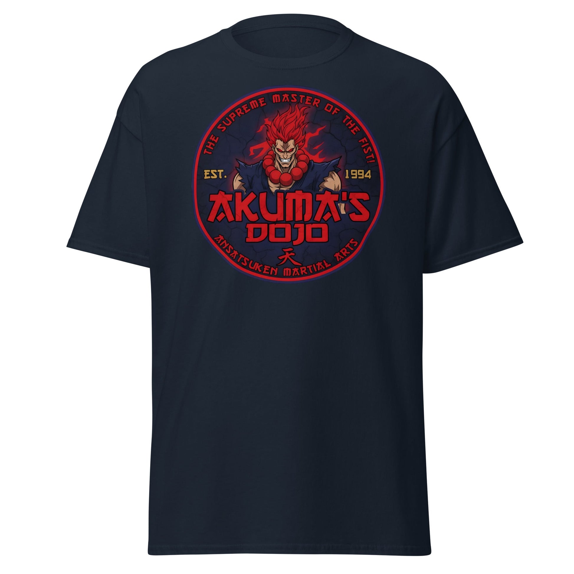 Akuma's Dojo T-Shirt - Street Fighter Parody Tee - Navy - T-Shirts Online