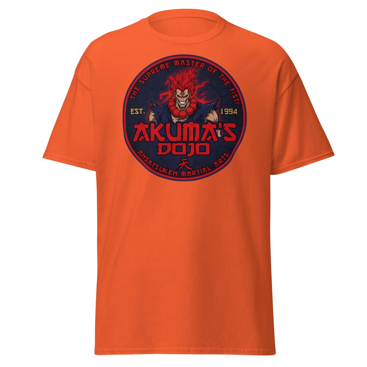 Akuma's Dojo T-Shirt - Street Fighter Parody Tee - Orange - T-Shirts Online