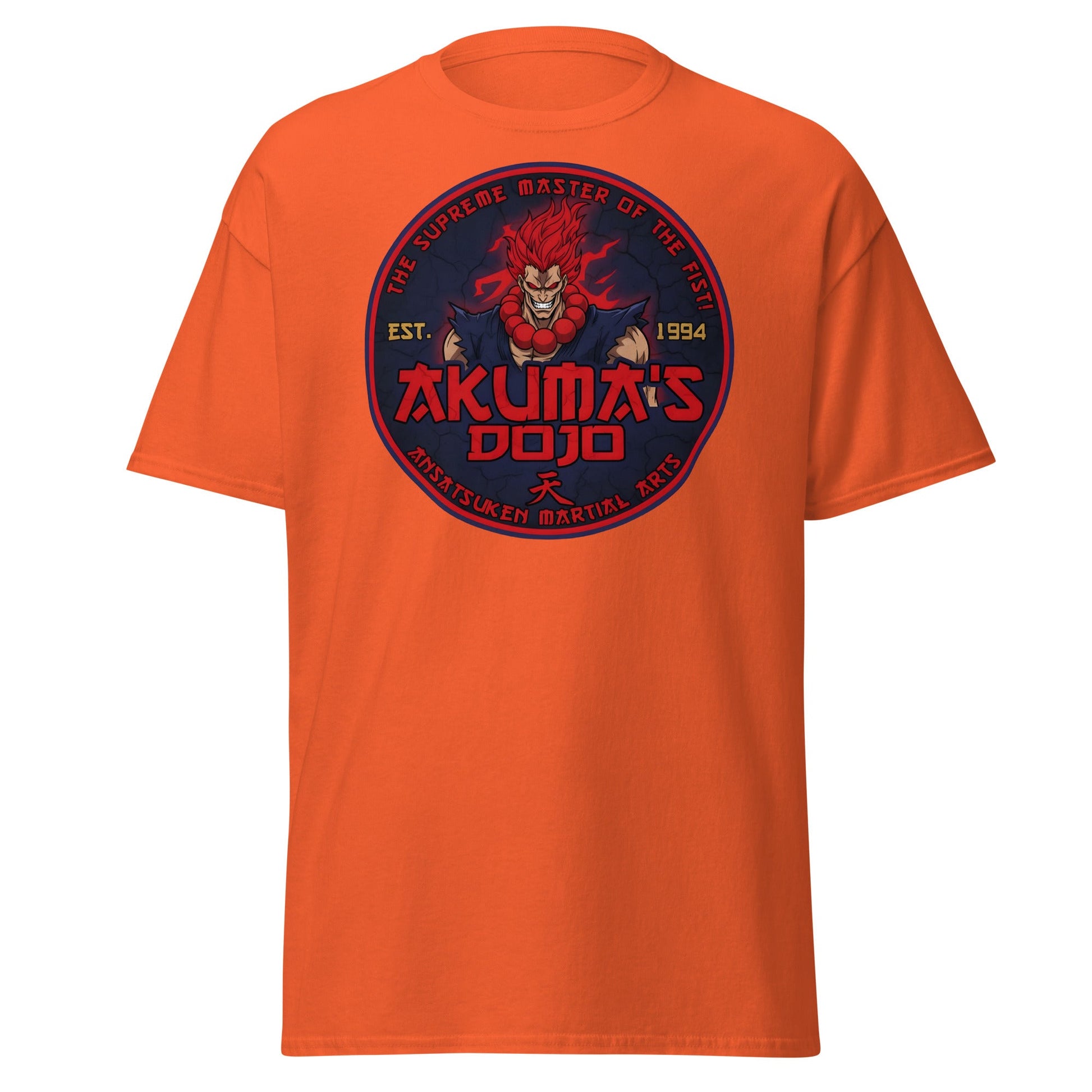 Akuma's Dojo T-Shirt - Street Fighter Parody Tee - Orange - T-Shirts Online