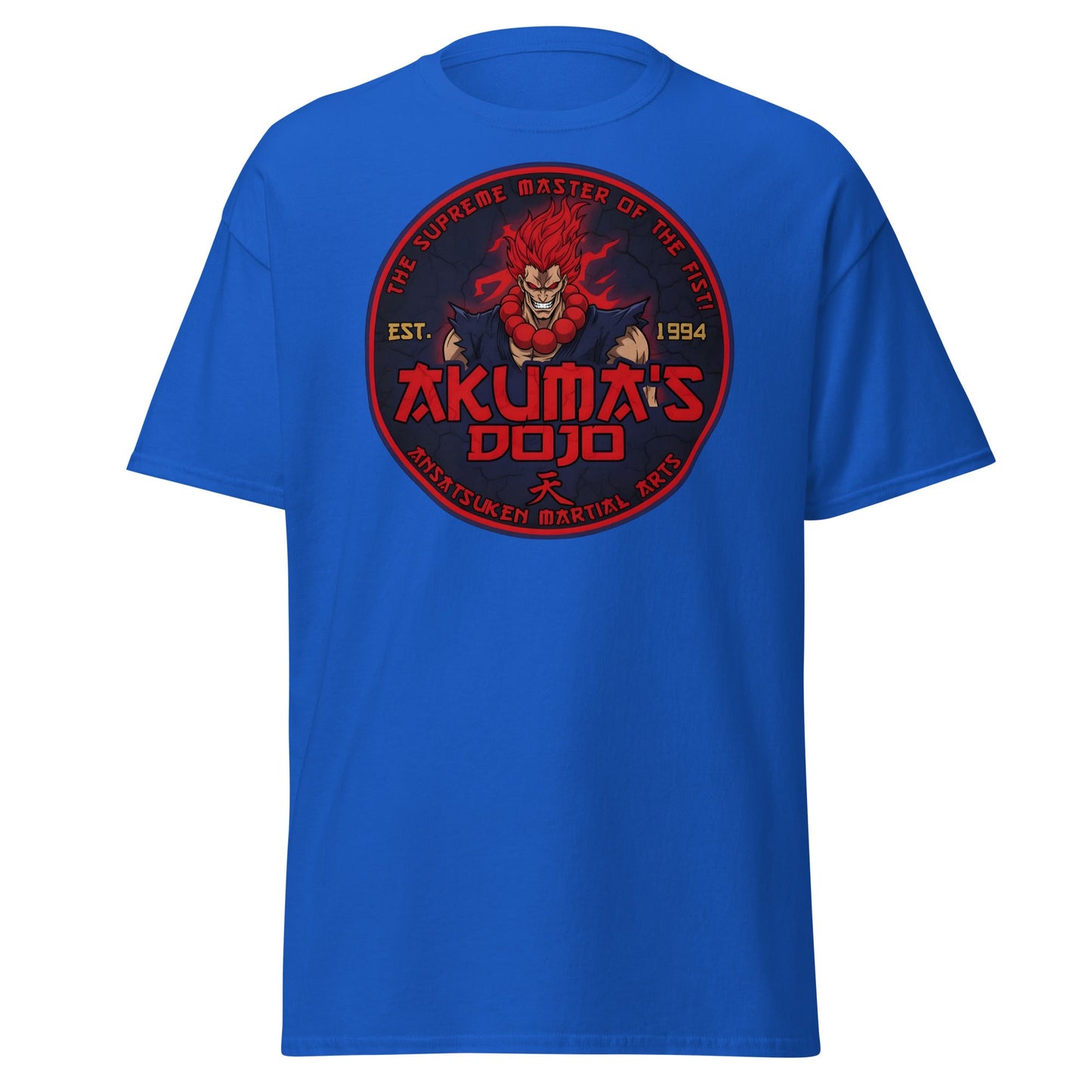 Akuma's Dojo T-Shirt - Street Fighter Parody Tee - Royal - T-Shirts Online