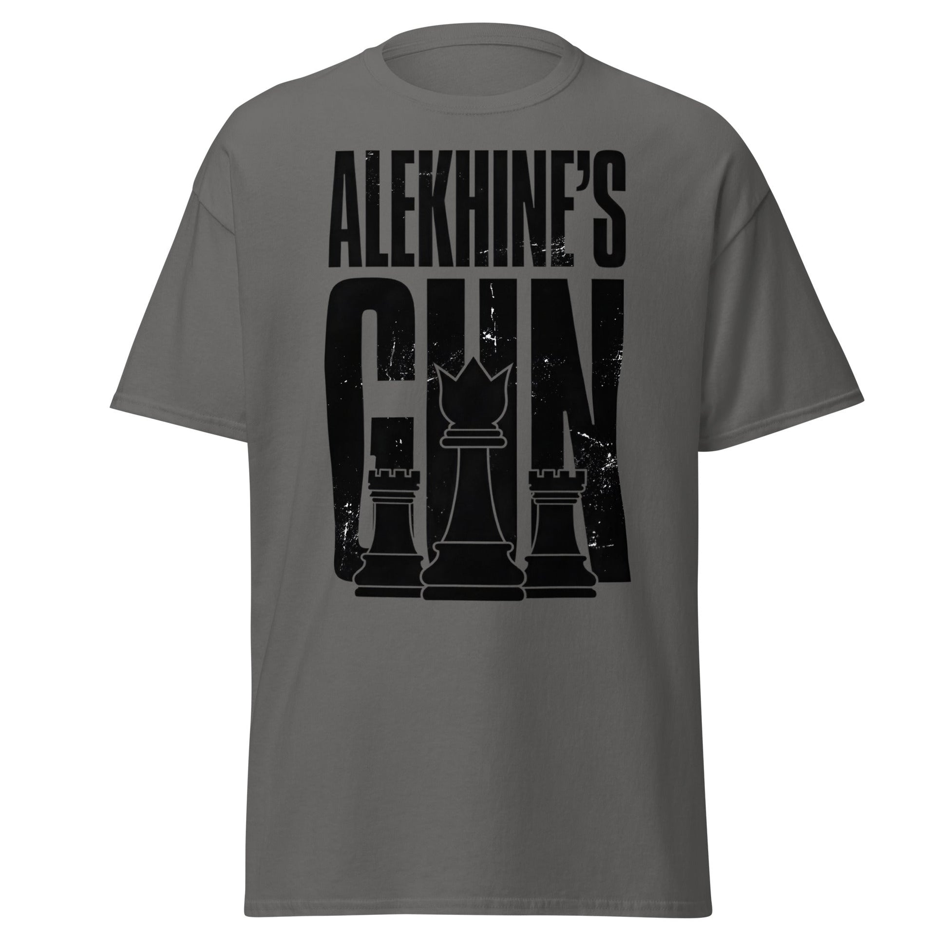Alekhine's Gun Chess T-Shirt - Grandmaster Strategy Tee - Charcoal - T-Shirts Online