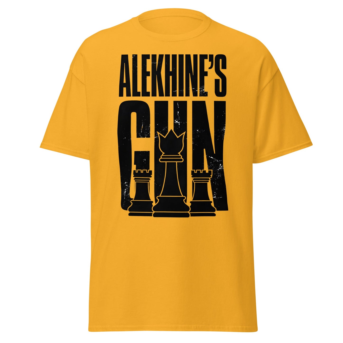 Alekhine's Gun Chess T-Shirt - Grandmaster Strategy Tee - Gold - T-Shirts Online