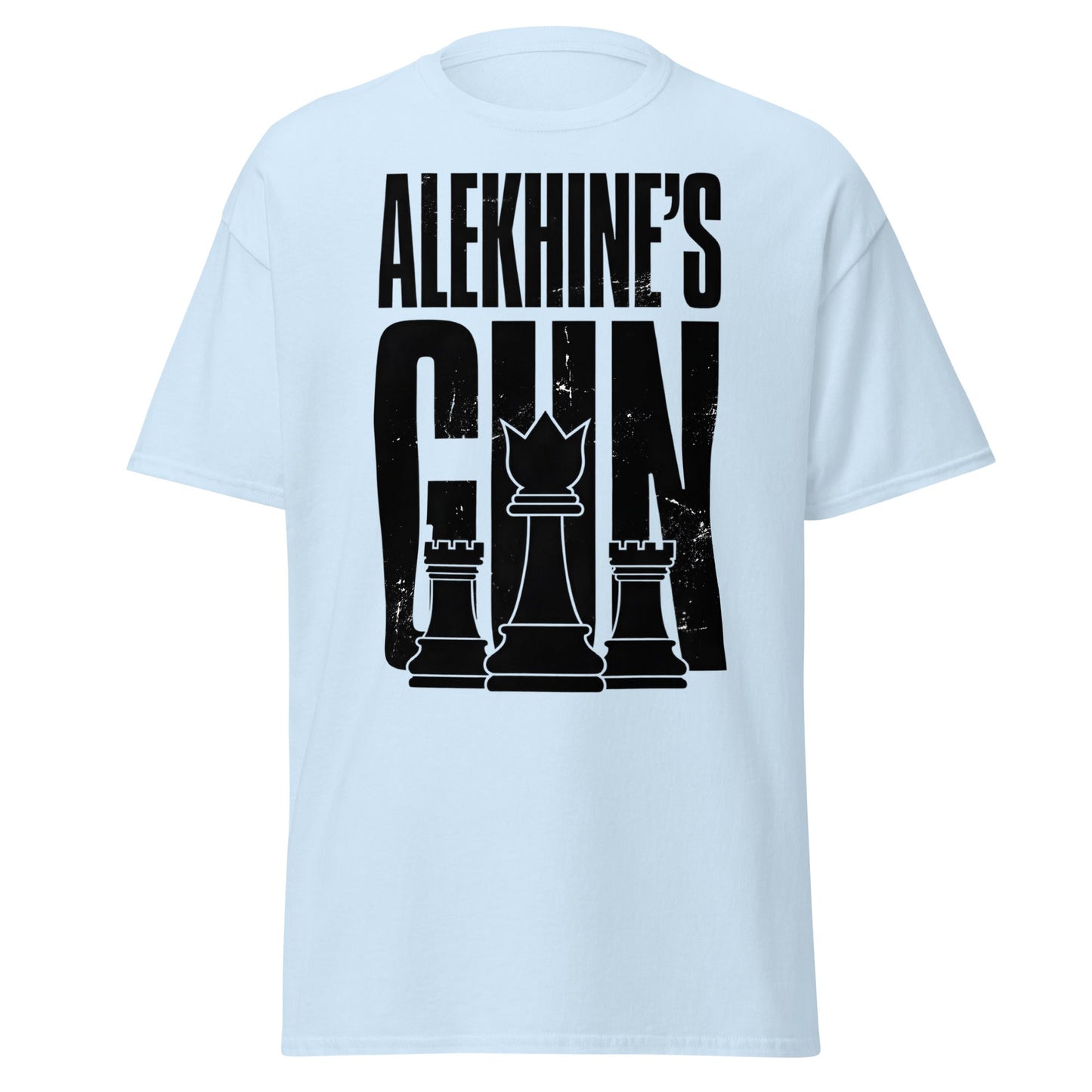 Alekhine's Gun Chess T-Shirt - Grandmaster Strategy Tee - Light Blue - T-Shirts Online