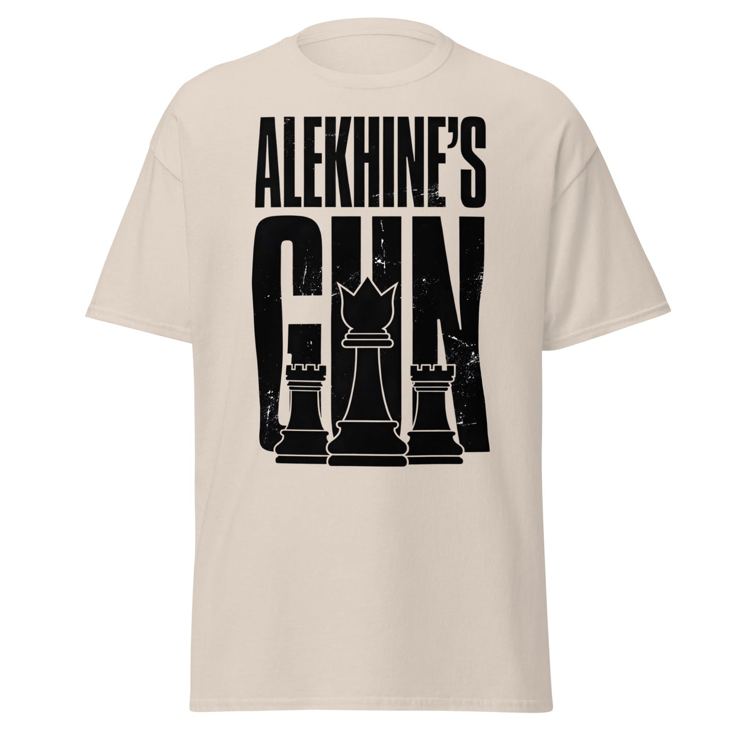 Alekhine's Gun Chess T-Shirt - Grandmaster Strategy Tee - Natural - T-Shirts Online