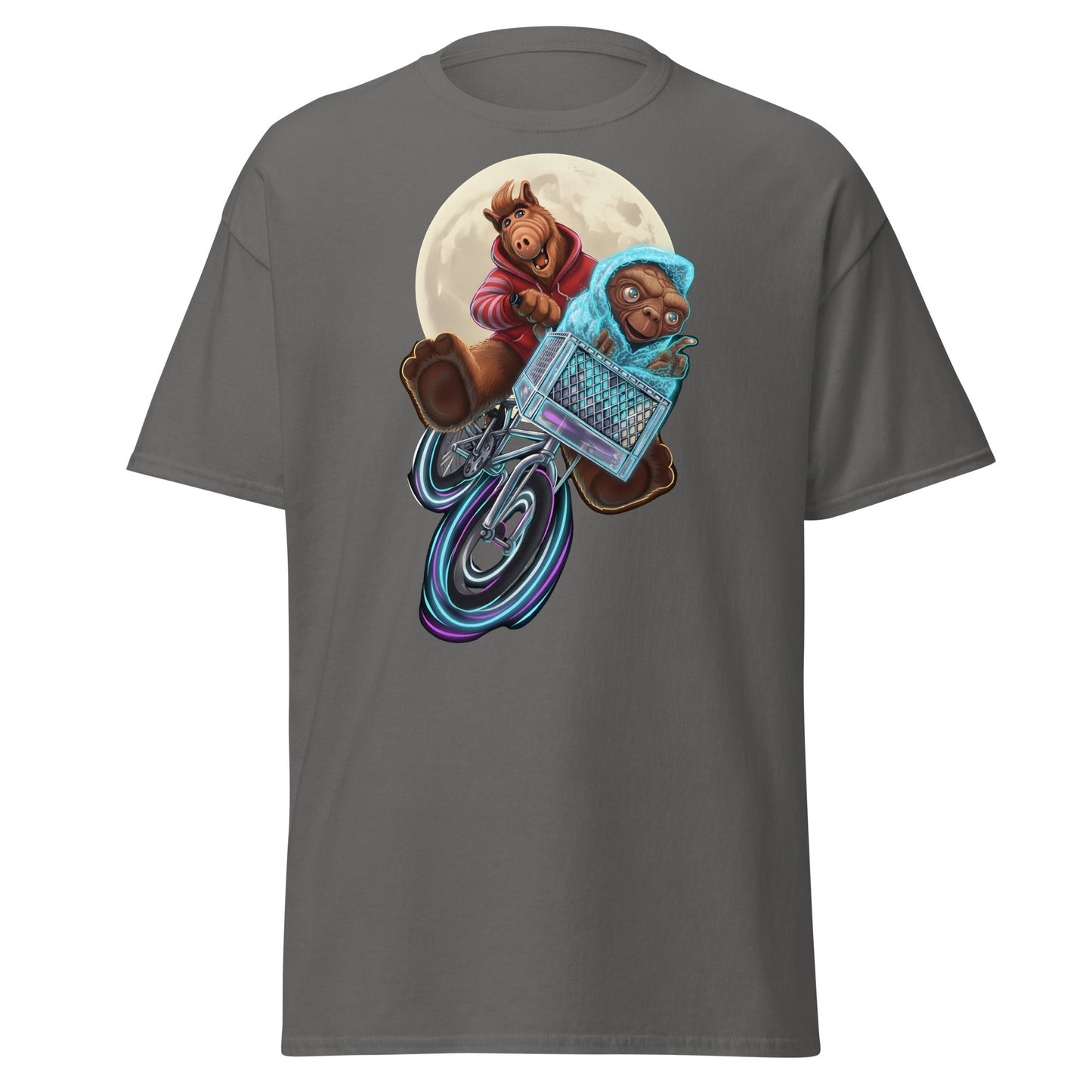 ALF ET Bike Moon T-Shirt – 80s Movie Parody Mashup Tee - Charcoal - T-Shirts Online