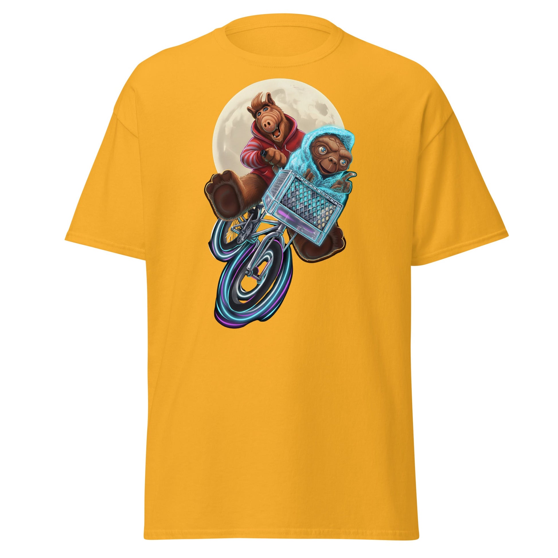 ALF ET Bike Moon T-Shirt – 80s Movie Parody Mashup Tee - Gold - T-Shirts Online