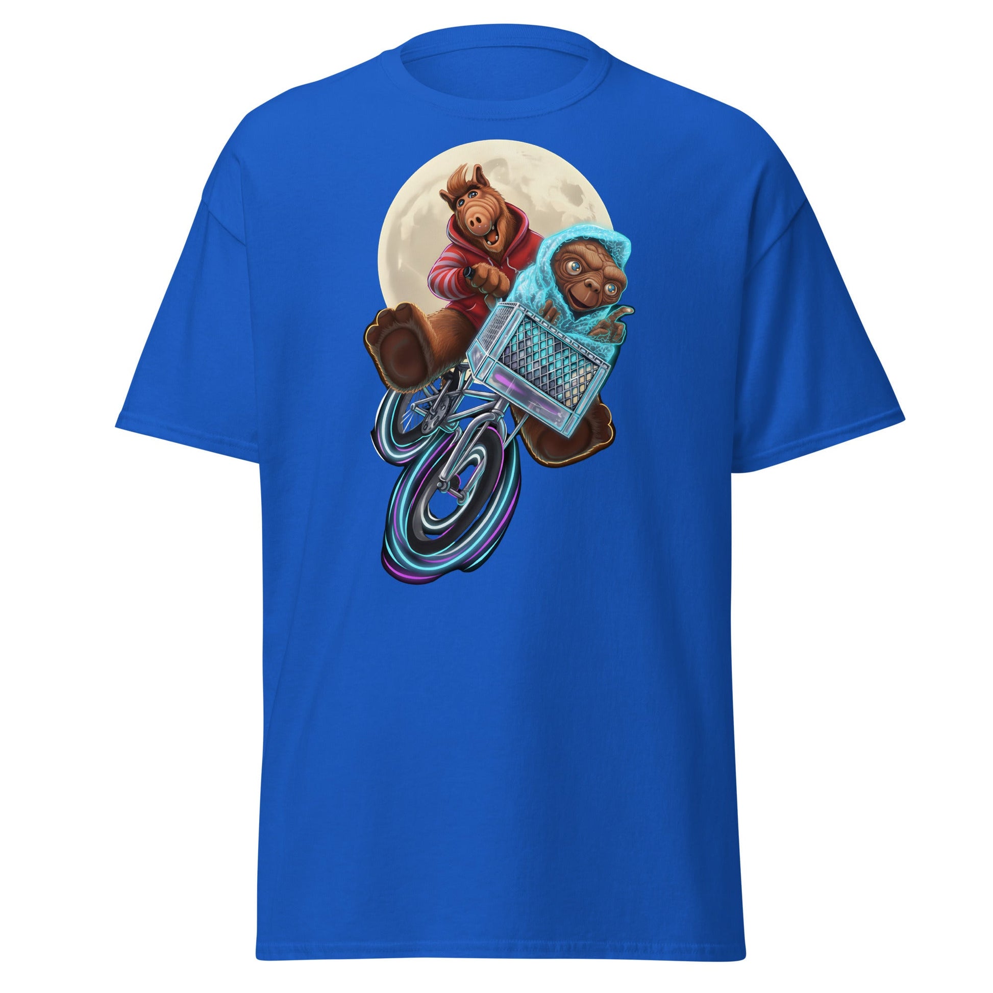 ALF ET Bike Moon T-Shirt – 80s Movie Parody Mashup Tee - Royal - T-Shirts Online