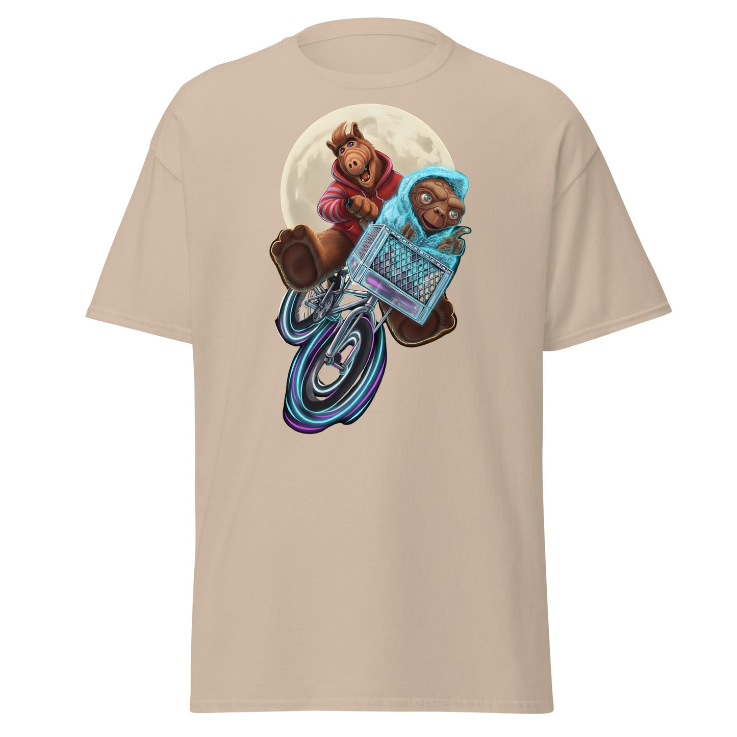 ALF ET Bike Moon T-Shirt – 80s Movie Parody Mashup Tee - Sand - T-Shirts Online