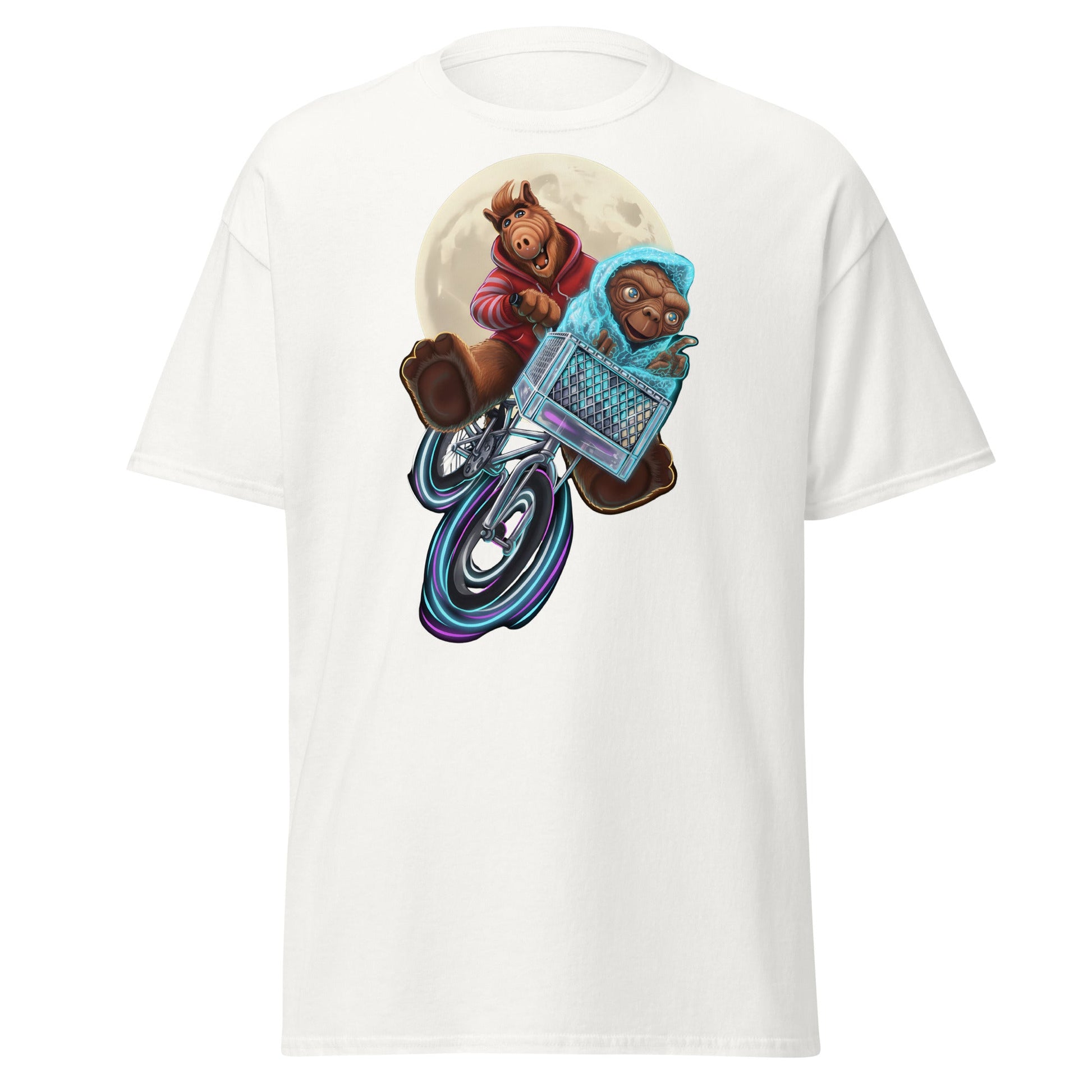ALF ET Bike Moon T-Shirt – 80s Movie Parody Mashup Tee - White - T-Shirts Online