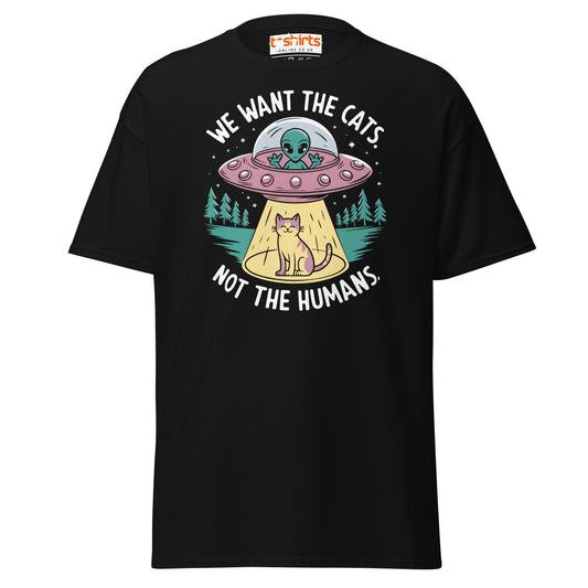 Alien Cat Abduction T-Shirt | Funny UFO Tee - Black - T-Shirts Online