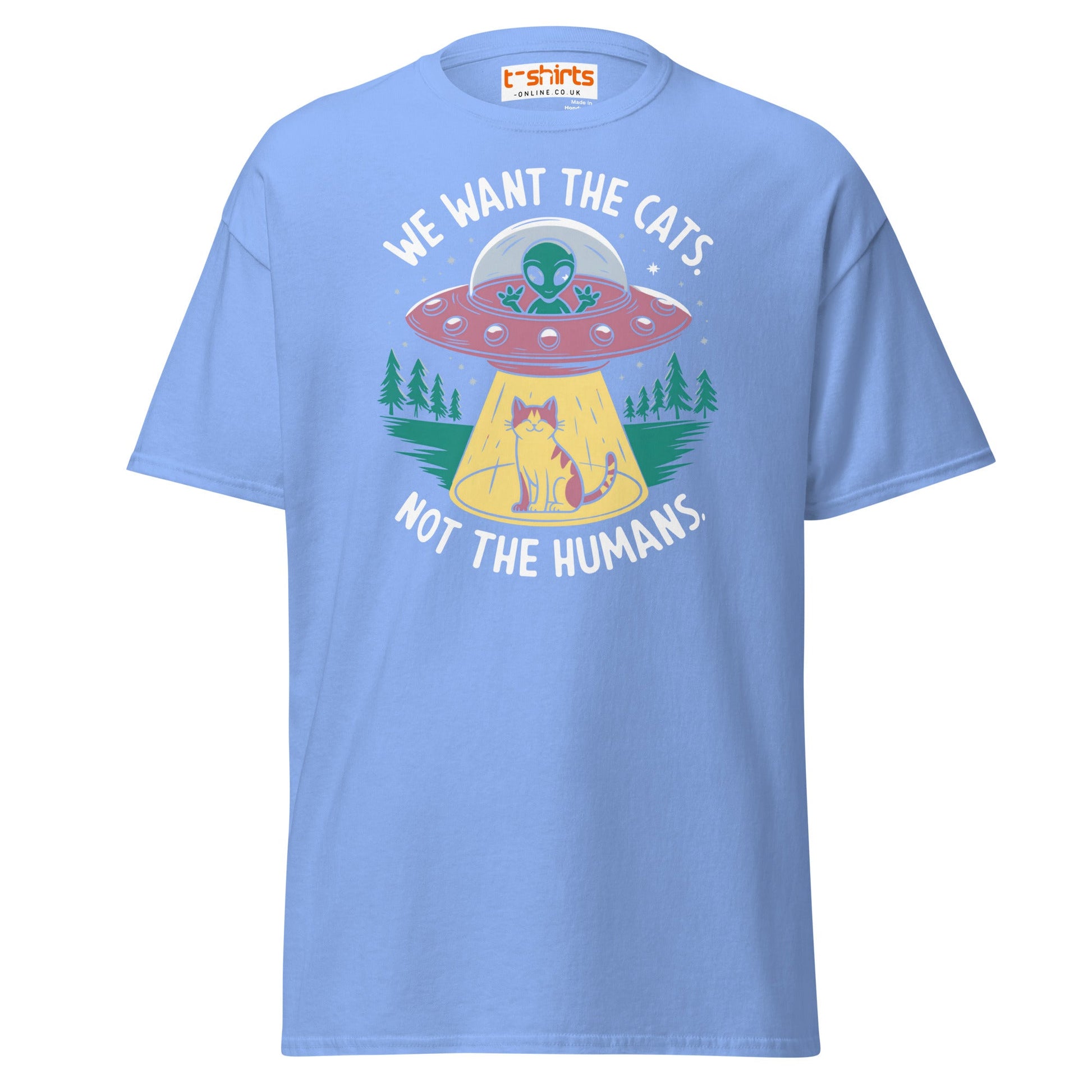 Alien Cat Abduction T-Shirt | Funny UFO Tee - Carolina Blue - T-Shirts Online