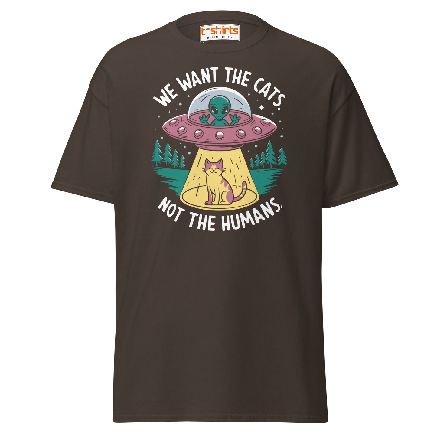 Alien Cat Abduction T-Shirt | Funny UFO Tee - Dark Chocolate - T-Shirts Online
