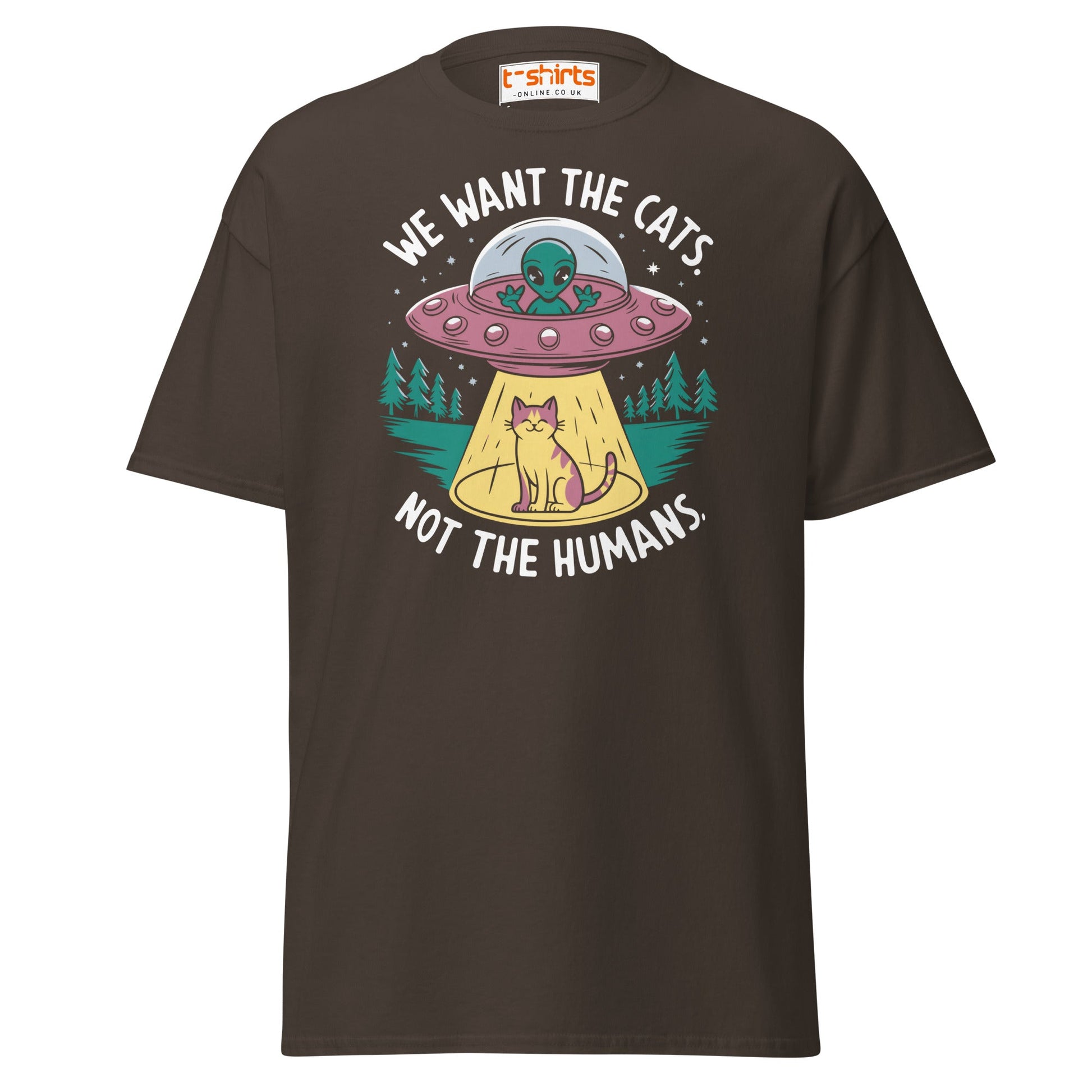 Alien Cat Abduction T-Shirt | Funny UFO Tee - Dark Chocolate - T-Shirts Online