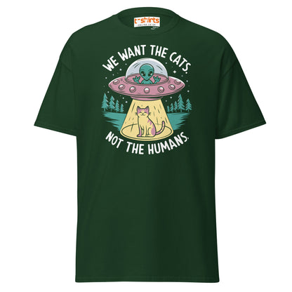 Alien Cat Abduction T-Shirt | Funny UFO Tee - Forest Green - T-Shirts Online